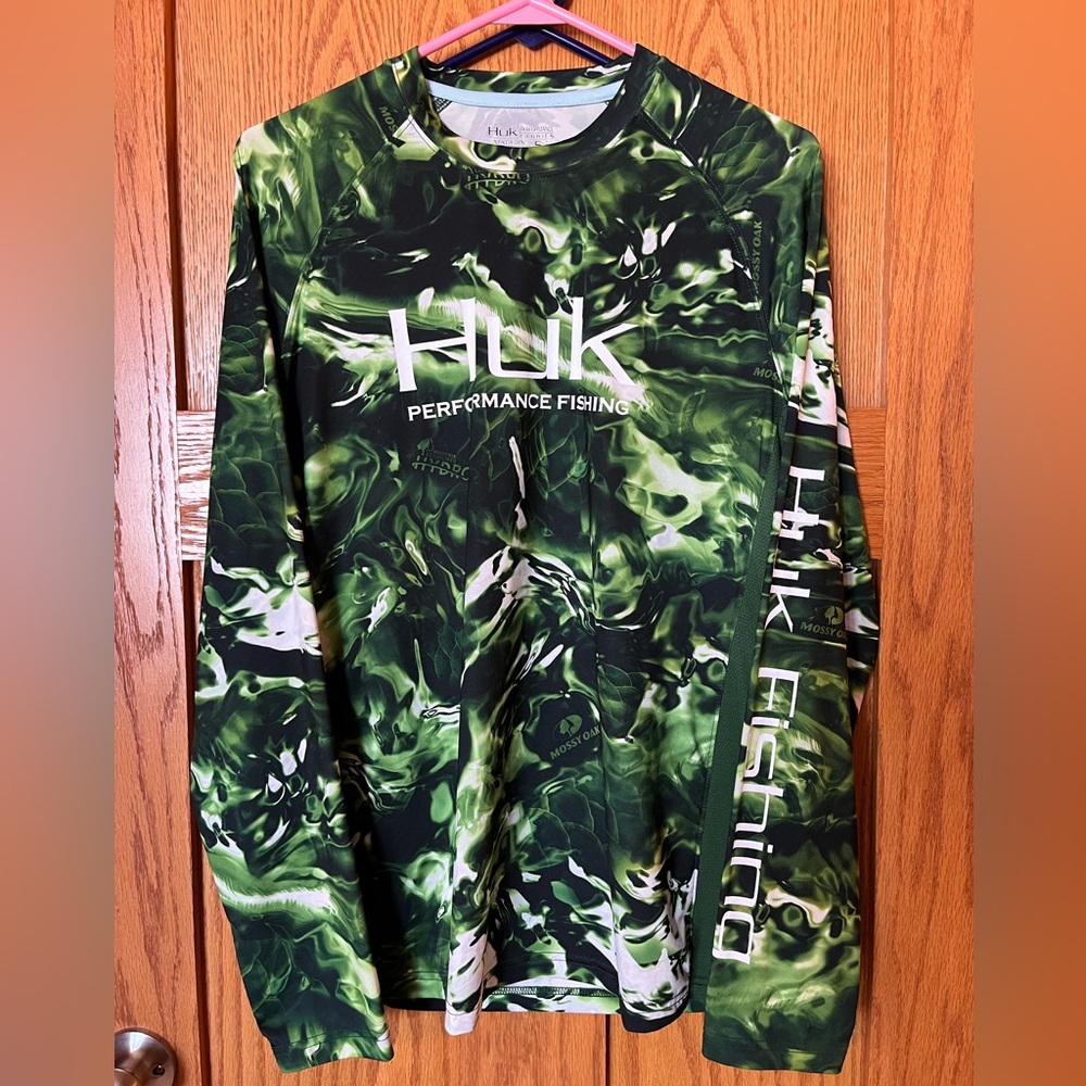 Huk Green and white Camo Performance Shirt